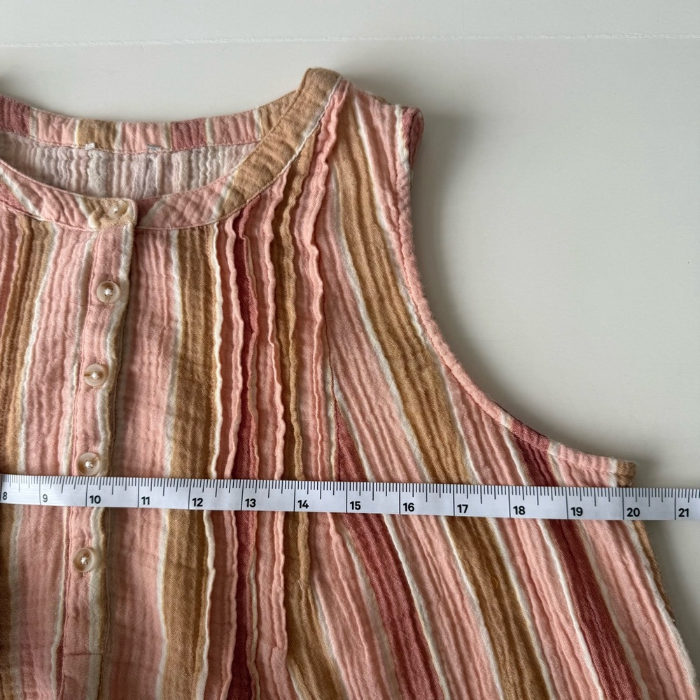 100% Muslin Cotton Striped Sleeveless Pink Beige Swing Dress, Scoop Neck, Sz L - Picture 5 of 6